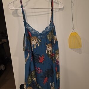 Tropical Blue Chemise with Leopard Print